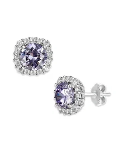Giani Bernini Multi Colored Cubic Zirconia Cushion Shape Stud Earring In Sterling Silver In Lavender