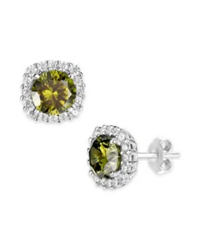 Giani Bernini Multi Colored Cubic Zirconia Cushion Shape Stud Earring In Sterling Silver In Light Green