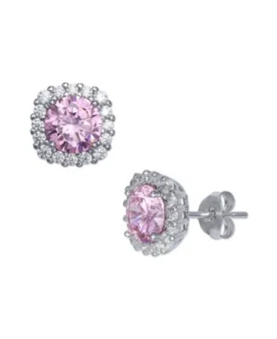 Giani Bernini Multi Colored Cubic Zirconia Cushion Shape Stud Earring In Sterling Silver In Pink