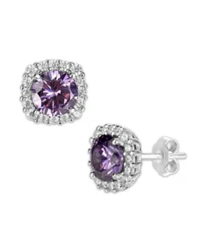 Giani Bernini Multi Colored Cubic Zirconia Cushion Shape Stud Earring In Sterling Silver In Purple
