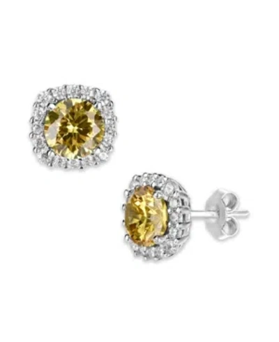 Giani Bernini Multi Colored Cubic Zirconia Cushion Shape Stud Earring In Sterling Silver In Yellow