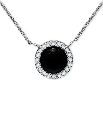 Giani Bernini Onyx & Cubic Zirconia Halo Pendant Necklace In 18k Gold-plated Sterling Silver, 16" + 2" Extender (a In Onyx,silver