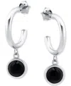 Giani Bernini Onyx Bezel Dangle Hoop Earrings In 18k Gold-plated Sterling Silver, Created For Macy's In Silver