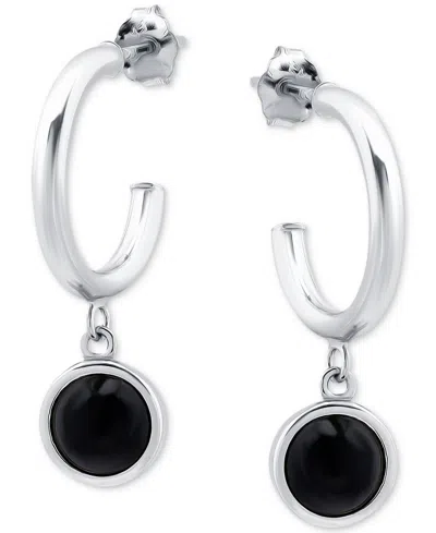 Giani Bernini Onyx Bezel Dangle Hoop Earrings In 18k Gold-plated Sterling Silver, Created For Macy's