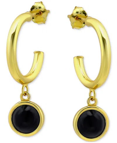 Giani Bernini Onyx Bezel Dangle Hoop Earrings In 18k Gold-plated Sterling Silver, Created For Macy's
