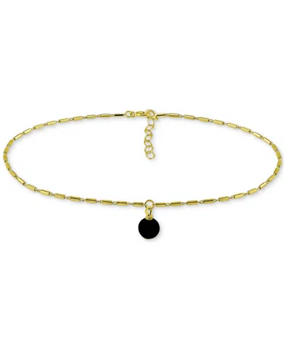 Giani Bernini Onyx Dangle Cylinder Link Ankle Bracelet In 18k Gold-plated Sterling Silver, Created For Macy's In Black