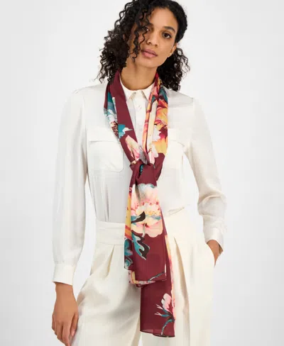 Giani Bernini Painterly Rose Oblong Scarf, Macy's Exclusive In Burgundy