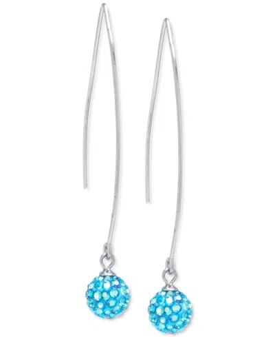 Giani Bernini Pave Crystal Ball On A Thread Wire Earrings Set In Sterling Silver. Available In Clear, Dark Blue Or In Light Blue