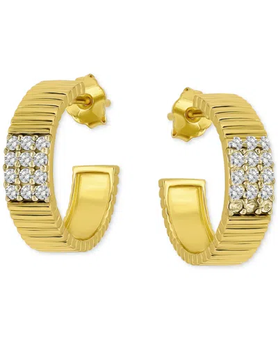 Giani Bernini Pave Ribbed Small C-hoop Earrings In Sterling Silver, 0.62" (also In 18k Gold-plated Sterling Silver