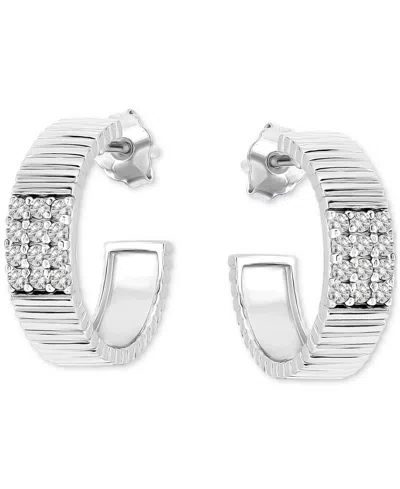 Giani Bernini Pave Ribbed Small C-hoop Earrings In Sterling Silver, 0.62" (also In 18k Gold-plated Sterling Silver
