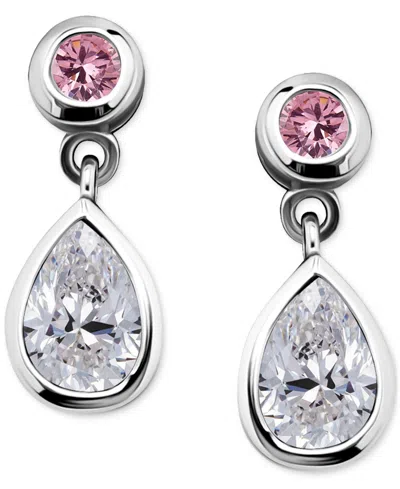 Giani Bernini Pink & White Cubic Zirconia Round & Pear Bezel Drop Earrings, Exclusively At Macy's In Metallic