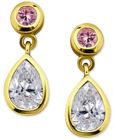 Giani Bernini Pink & White Cubic Zirconia Round & Pear Bezel Drop Earrings, Exclusively At Macy's In Gold
