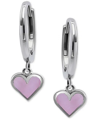 Giani Bernini Pink Shell Heart Dangle Hoop Drop Earrings In Sterling Silver, Created For Macy's