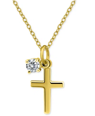 Giani Bernini Polished Cross & Cubic Zirconia Dangle Pendant Necklace, 16" + 2" Extender, Exclusively At Macy's