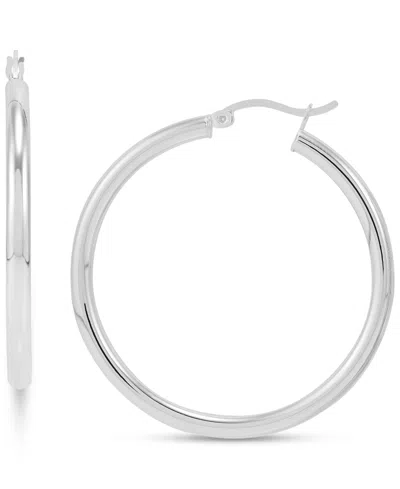 Giani Bernini Polished Tube Medium Hoop Earrings, 40mm, Created For Macy's In Sterling Silver
