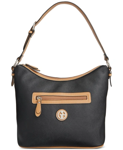 Giani Bernini Saffiano Faux Leather Medium Hobo Bag, Created For Macy's In Black,vachetta