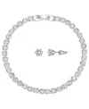 Giani Bernini Silver-tone Cubic Zirconia Tennis Bracelet And Stud Earrings Set In Metallic