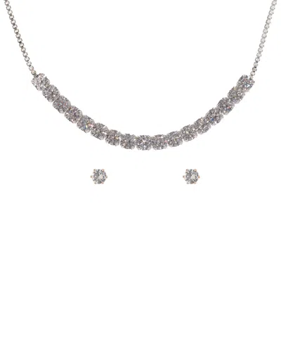 Giani Bernini Silver-tone Cubic Zirconia Tennis Necklace And Stud Earrings Set