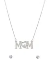Giani Bernini Silver-tone "mom" Cubic Zirconia Pendant Necklace And Stud Earrings Set In Metallic