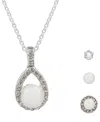 Giani Bernini Silver-tone Teardrop Mother Of Pearl Pendant Necklace And 3 Of Pair Earrings Set In Silver