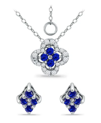 Giani Bernini Simulated Blue Sapphire And Cubic Zirconia Clover Pendant And Earring Set, 3 Piece