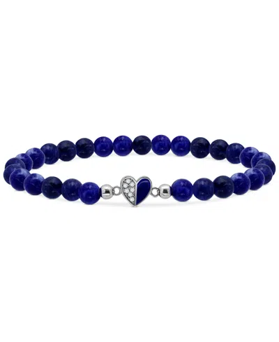Giani Bernini Sodalite Bead & Cubic Zirconia Heart Stretch Bracelet, Created For Macy's In Silver