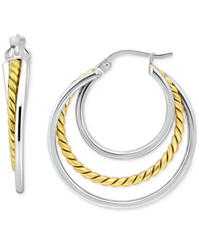 Giani Bernini Triple Small Hoop Earrings In Sterling Silver & 18k Gold-plate, 1", Created For Macy's In Two-tone