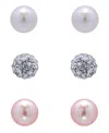 Giani Bernini White And Pink Freshwater Pearl Button And Clear Crystal Fireball Stud Earrings Set