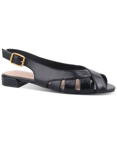 Giani Bernini Women's Essie Memory Foam Fisherman Peep Toe Slingback Flat Sandals, Created For Macy's In Black Leather