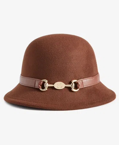 NWT Giani Bernini  Chocolate Brown Cloche Hat with Gold-Tone Bit Horsebit Felt Christian Siriano New York Cloche Hat, Women main image 2