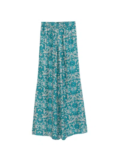 Gianluca Capannolo Antonia Silk Trousers Floral Wide Leg In Blue