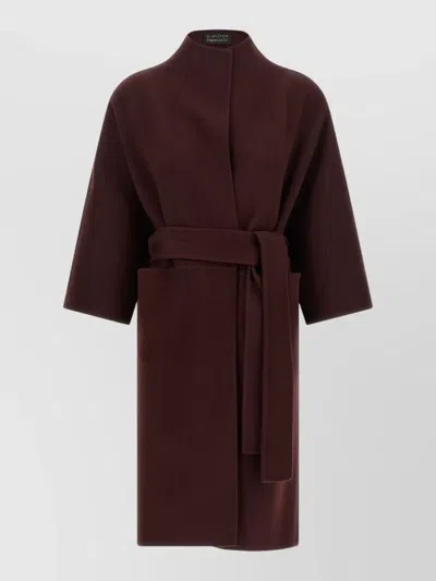 Gianluca Capannolo Belted Funnel Neck Coat In Burgundy