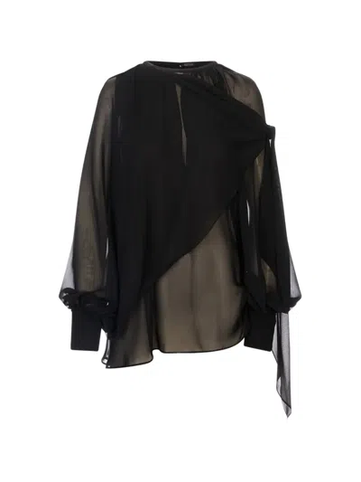Gianluca Capannolo Draped Long-sleeve Blouse In Black