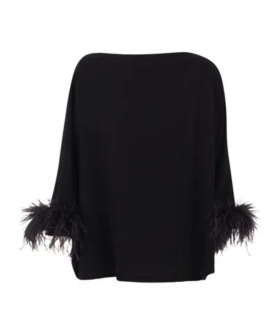 Gianluca Capannolo Feather-trim Boat-neck Blouse In Black