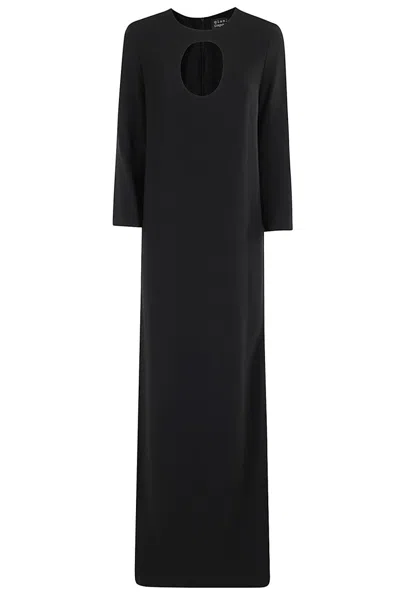 Gianluca Capannolo Floor-length Black Jean Dress With Cut-out Insert And Side Slits