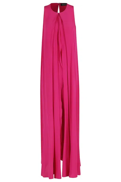 Gianluca Capannolo Fuchsia Anka Draped Front-opening Silk Maxi Dress In Pink