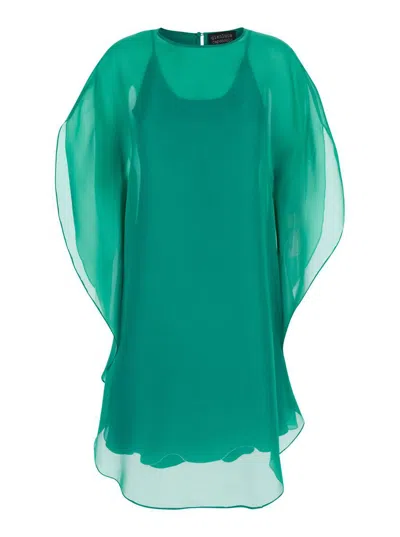 Gianluca Capannolo 'iris' Green Sleeveless Dress With Semi-transparent Design