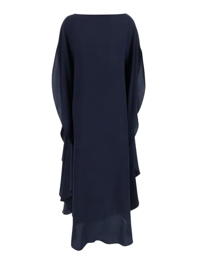 Gianluca Capannolo Iris Midnight Blue Dress With Round Neck And Wide Sleeves In Silk Woman
