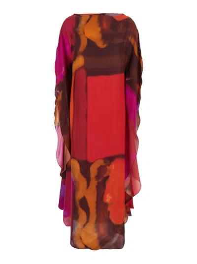 Gianluca Capannolo Iris Multicolor Long Dress With Boat Neckline