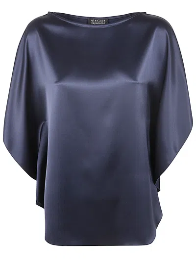 Gianluca Capannolo Boat-neck Satin Blouse In Blue