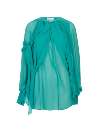 Gianluca Capannolo Knotted Long-sleeve Blouse In Blue