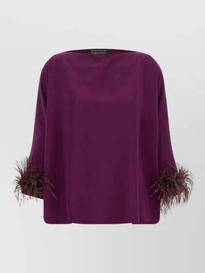 Gianluca Capannolo Laura Blouse Boat Neck Feather Detail In Purple
