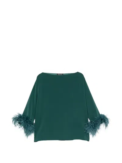 Gianluca Capannolo Feather-trim Boat-neck Blouse In Green