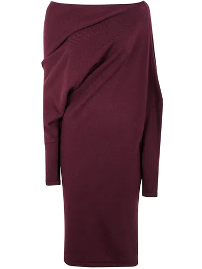 Gianluca Capannolo Asymmetric Draped Wool Dress In Burgundy