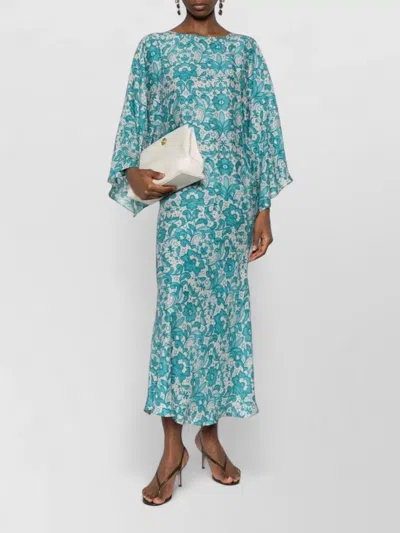 Gianluca Capannolo Robbie Silk Dress Floral Flared Sleeves Maxi