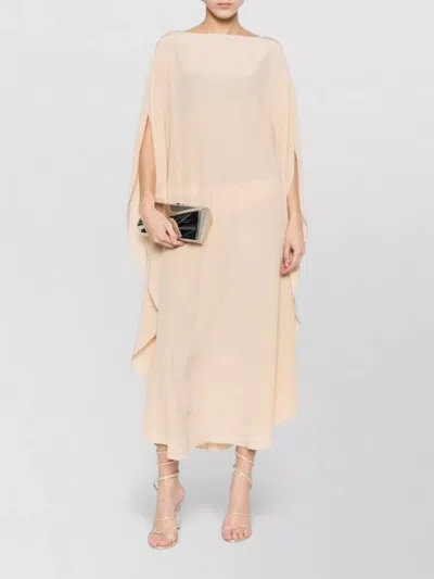 Gianluca Capannolo Silk Dress Draped Sleeves Midi Length In Neutral