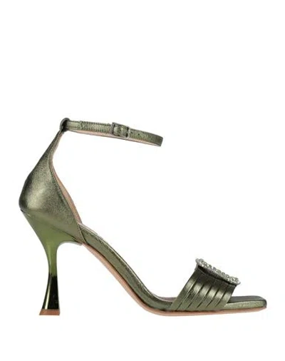 Gianmarco F. Woman Sandals Military Green Size 7 Leather