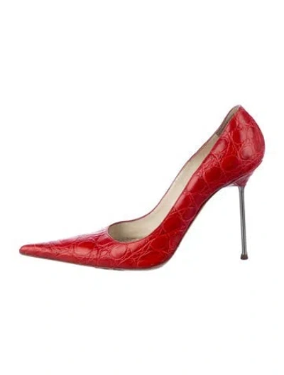 Pre-owned Gianmarco Lorenzi Embossed Leather Animal Print Pumps In Red