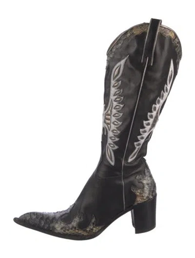 Pre-owned Gianmarco Lorenzi Leather Animal Print Western Boots In Black