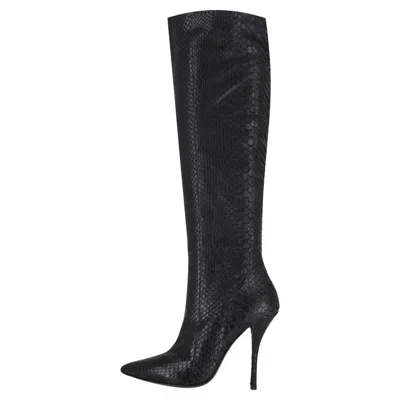 Pre-owned Gianmarco Lorenzi Python Skin Knee Boots In Black